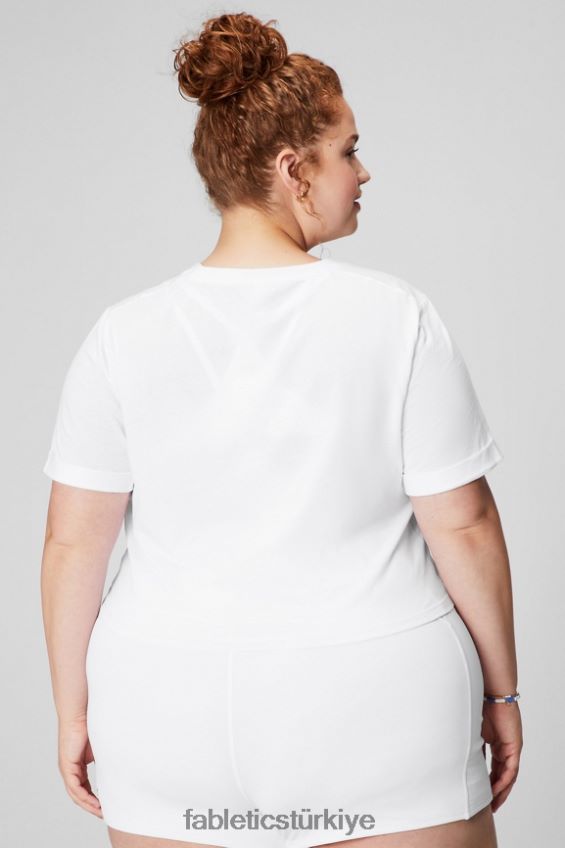 tr Fabletics kadınlar %100 pamuklu önden bükümlü tişört klasik beyaz 40R06B1946