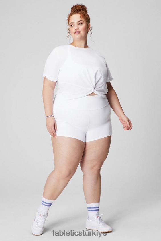 tr Fabletics kadınlar %100 pamuklu önden bükümlü tişört klasik beyaz 40R06B1946
