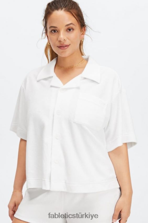 tr Fabletics kadınlar ada terry kutulu düğmeli parlak beyaz 40R06B2037