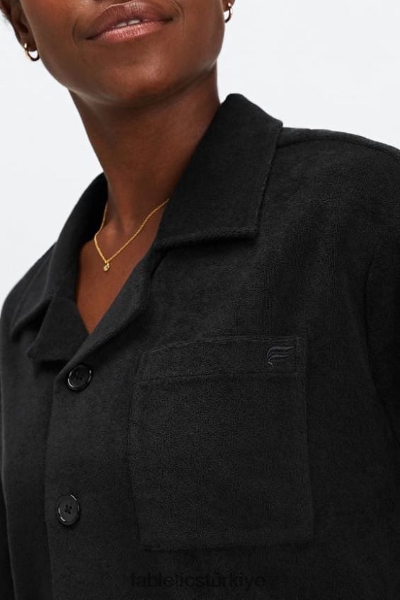 tr Fabletics kadınlar ada terry kutulu düğmeli siyah 40R06B2040