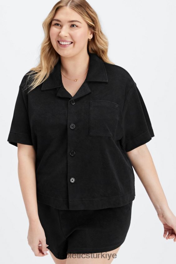 tr Fabletics kadınlar ada terry kutulu düğmeli siyah 40R06B2041