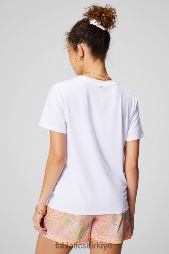 tr Fabletics kadınlar dry-flex v yaka kısa kollu tişört klasik beyaz 40R06B1958