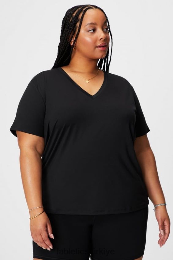 tr Fabletics kadınlar dry-flex v yaka kısa kollu tişört siyah 40R06B1960