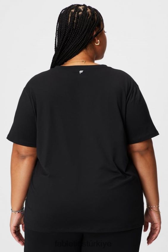 tr Fabletics kadınlar dry-flex v yaka kısa kollu tişört siyah 40R06B1960