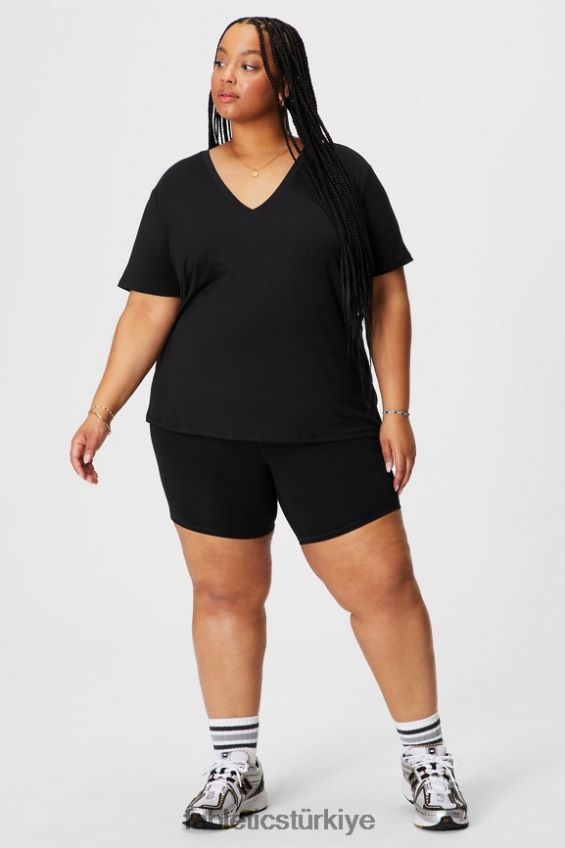 tr Fabletics kadınlar dry-flex v yaka kısa kollu tişört siyah 40R06B1960