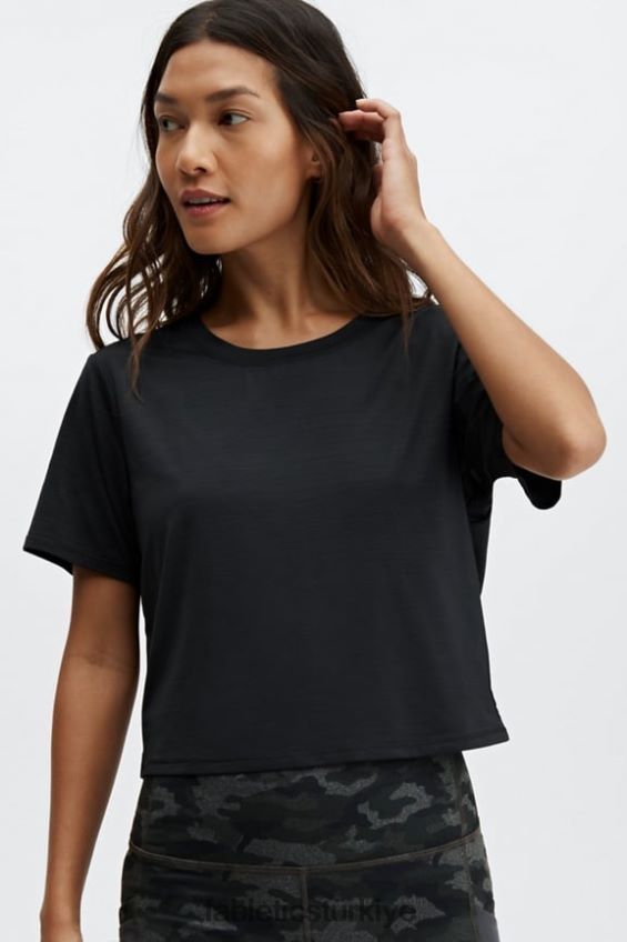 tr Fabletics kadınlar eko-bilinçli arkası bükümlü kısa kollu tişört siyah 40R06B2050