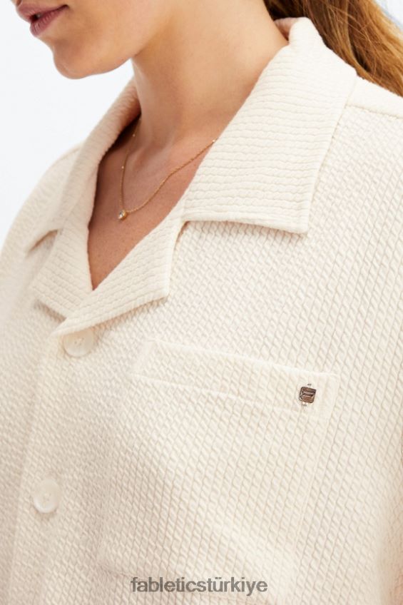 tr Fabletics kadınlar kırışık örgü kutumsu düğme aşağı ak balıkçıl 40R06B2024