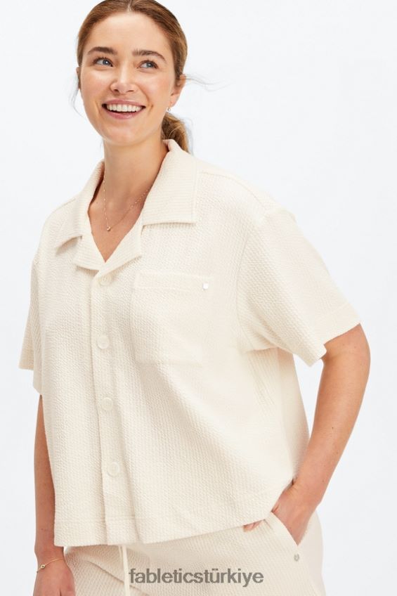 tr Fabletics kadınlar kırışık örgü kutumsu düğme aşağı ak balıkçıl 40R06B2024