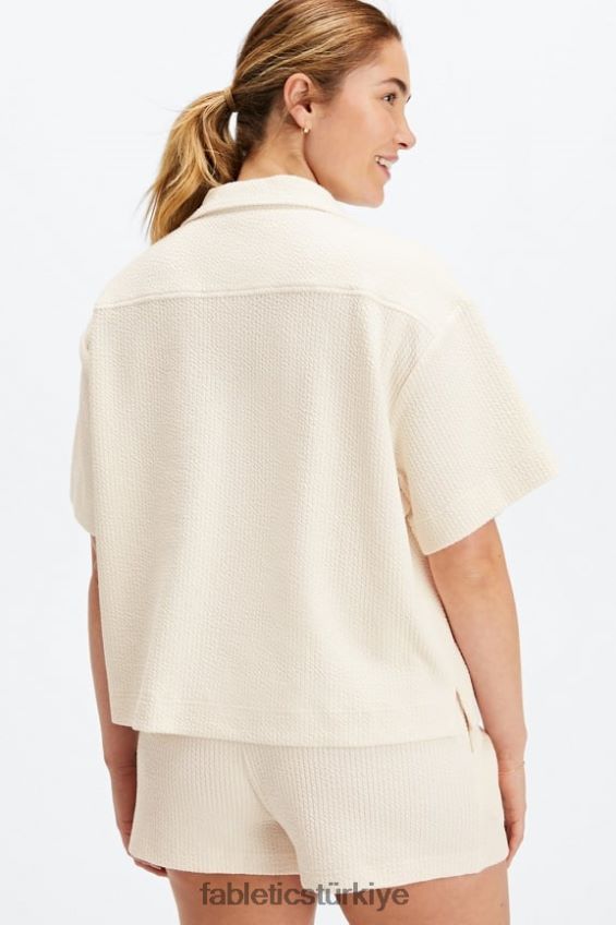 tr Fabletics kadınlar kırışık örgü kutumsu düğme aşağı ak balıkçıl 40R06B2024