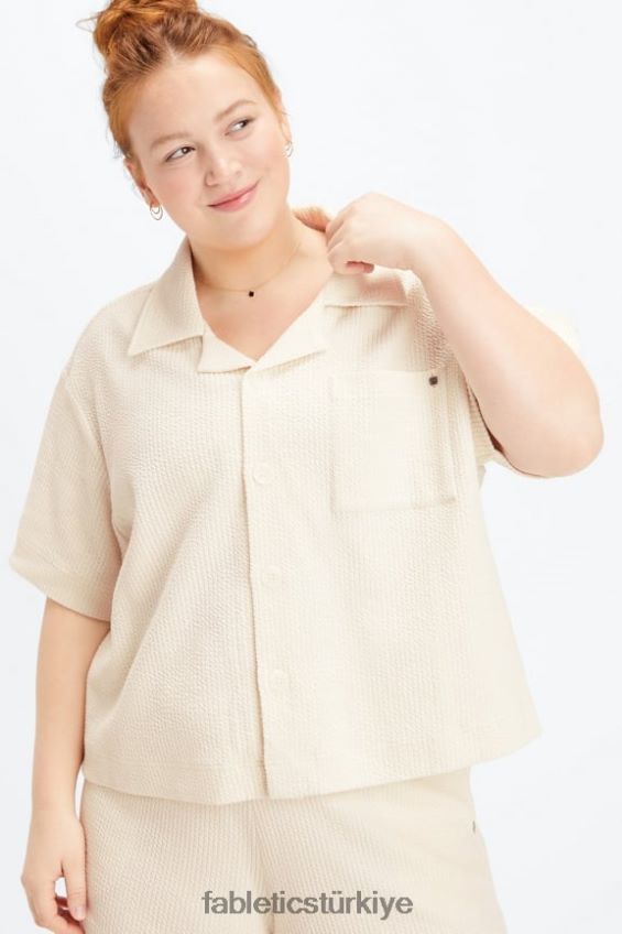 tr Fabletics kadınlar kırışık örgü kutumsu düğme aşağı ak balıkçıl 40R06B2025