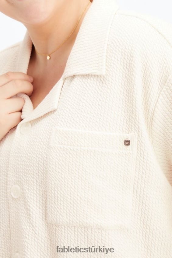 tr Fabletics kadınlar kırışık örgü kutumsu düğme aşağı ak balıkçıl 40R06B2025
