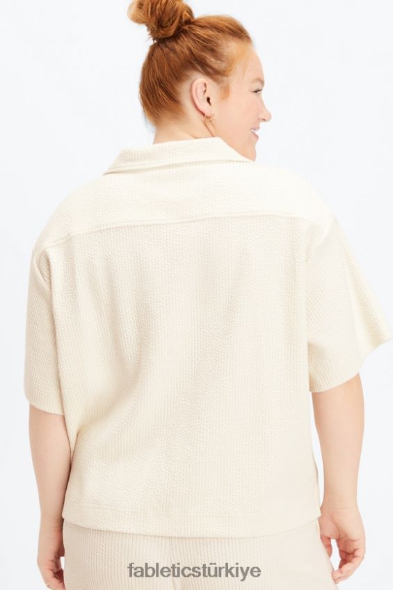 tr Fabletics kadınlar kırışık örgü kutumsu düğme aşağı ak balıkçıl 40R06B2025