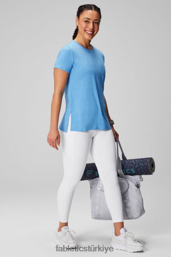 tr Fabletics kadınlar kuru esnek kısa kollu tunik mavi çiçek funda 40R06B1971