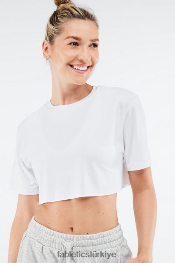 tr Fabletics kadınlar kuru esnek ultra kısa kollu kısa kollu tişört beyaz 40R06B1954