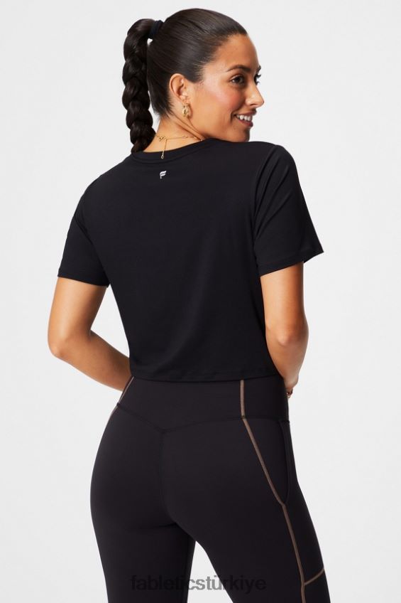 tr Fabletics kadınlar kuru esnek ultra kısa kollu kısa kollu tişört siyah/klasik beyaz 40R06B1953