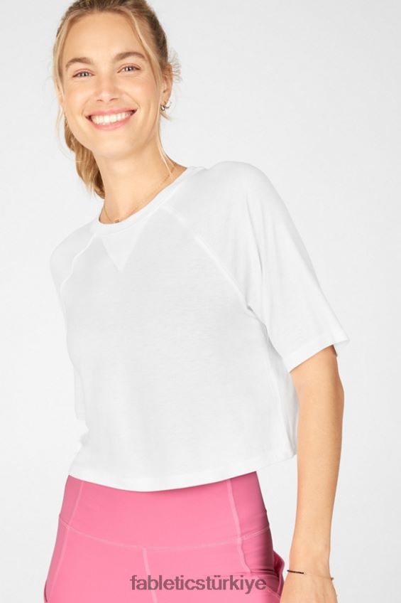 tr Fabletics kadınlar loveday kısa kollu raglan tişört beyaz 40R06B2091
