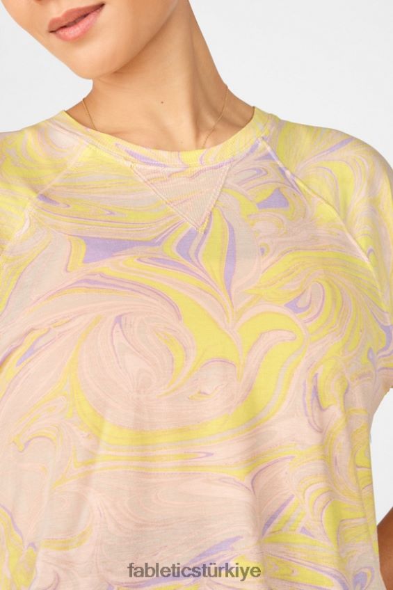 tr Fabletics kadınlar loveday kısa kollu raglan tişört mermer 40R06B2092
