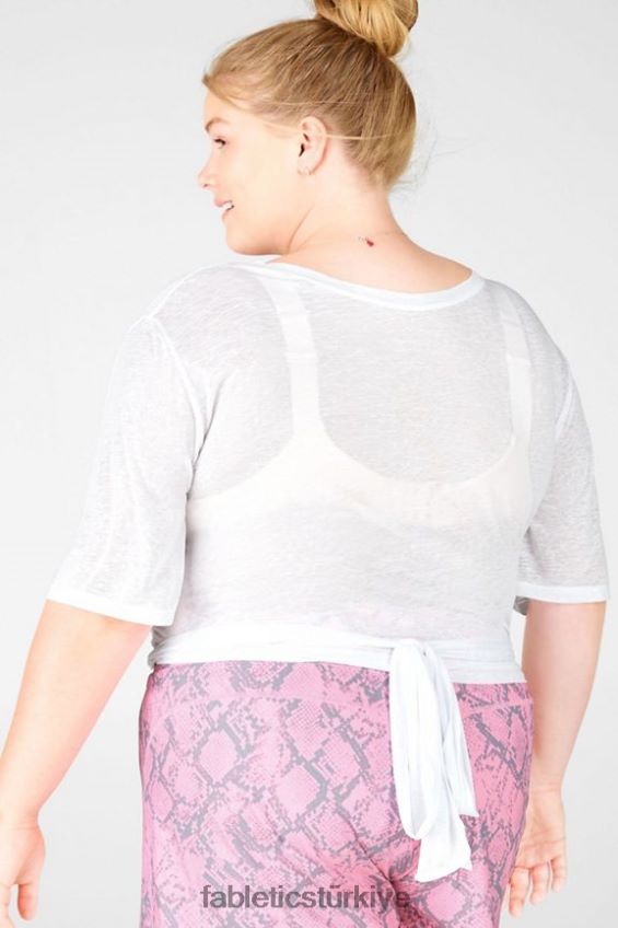 tr Fabletics kadınlar ryan kısa kollu kravatlı tişört beyaz 40R06B2063
