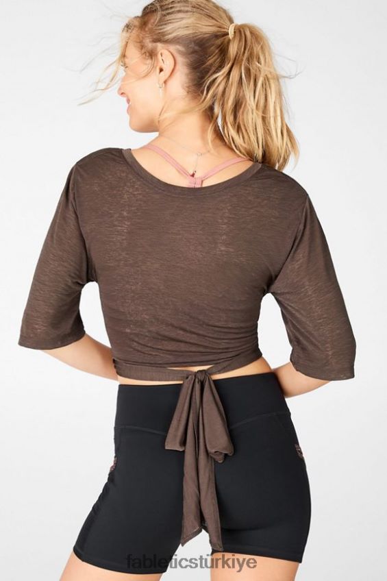 tr Fabletics kadınlar ryan kısa kollu kravatlı tişört kakao 40R06B2061