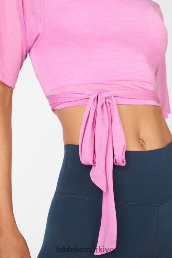 tr Fabletics kadınlar ryan kısa kollu kravatlı tişört puslu leylak 40R06B2059