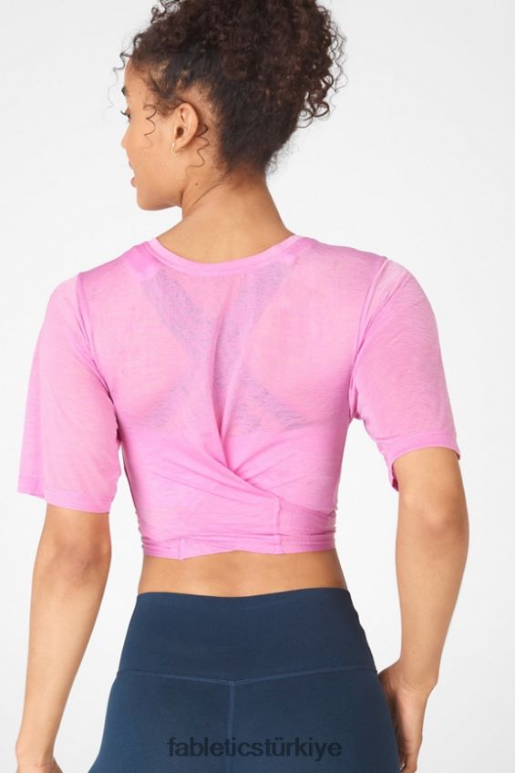tr Fabletics kadınlar ryan kısa kollu kravatlı tişört puslu leylak 40R06B2059