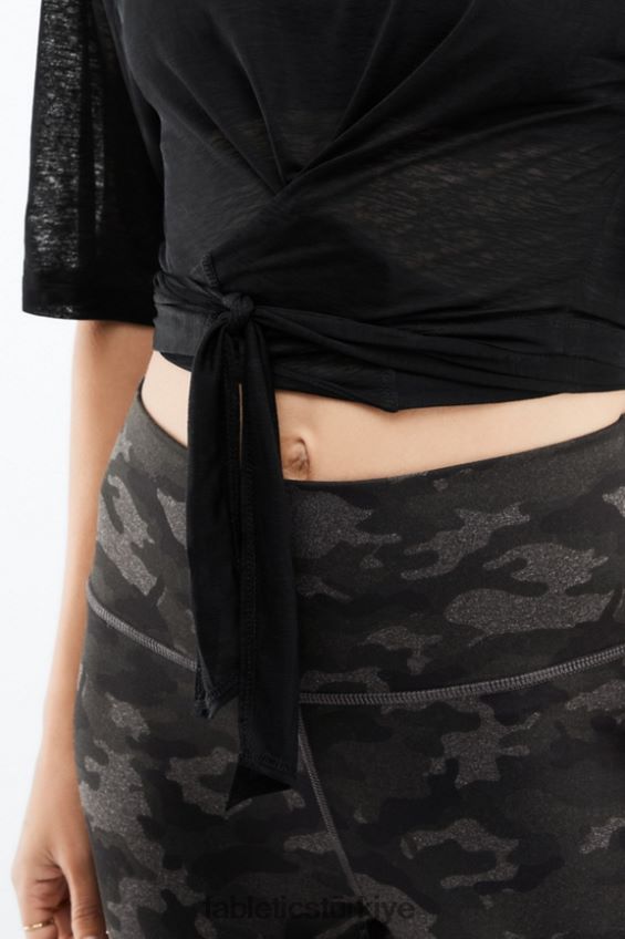 tr Fabletics kadınlar ryan kısa kollu kravatlı tişört siyah 40R06B2060