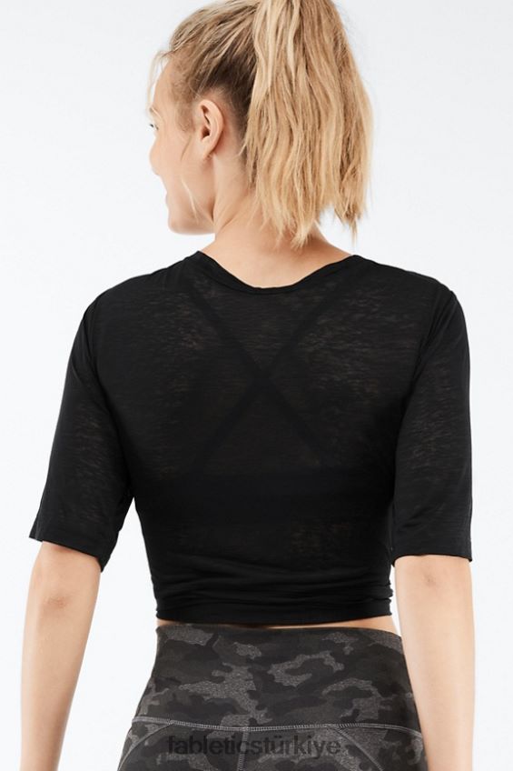 tr Fabletics kadınlar ryan kısa kollu kravatlı tişört siyah 40R06B2060