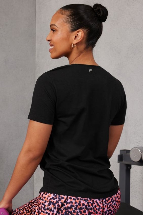 tr Fabletics kadınlar tüy teknolojisi kısa kollu üst siyah 40R06B1948