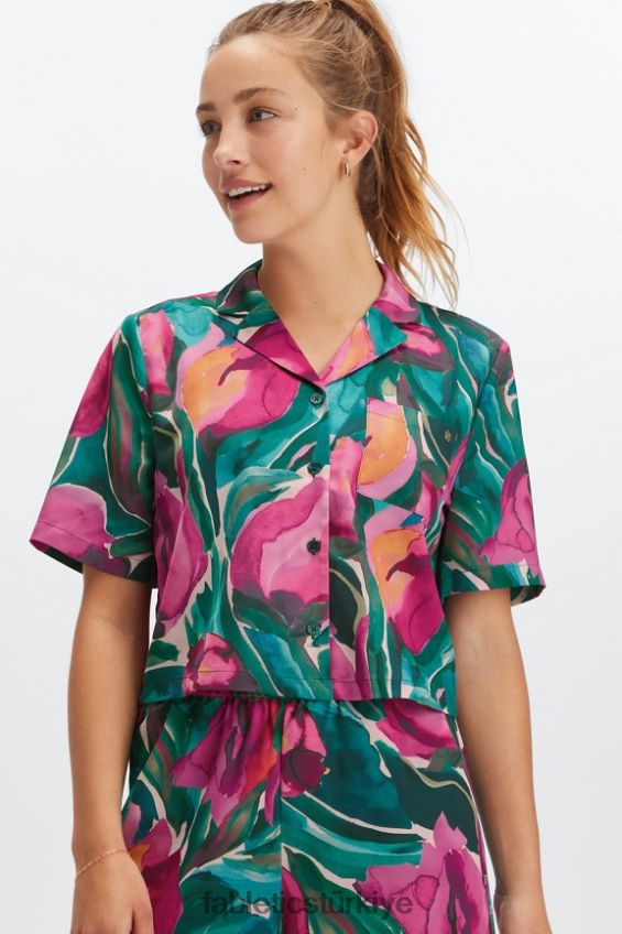 tr Fabletics kadınlar uyku düğmesi aşağı boyalı laleler 40R06B2033