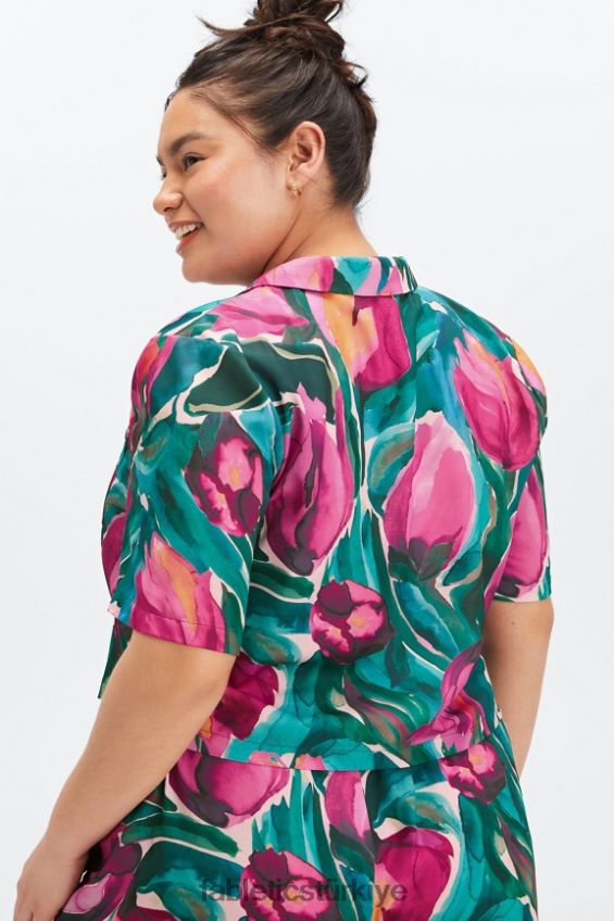 tr Fabletics kadınlar uyku düğmesi aşağı boyalı laleler 40R06B2034