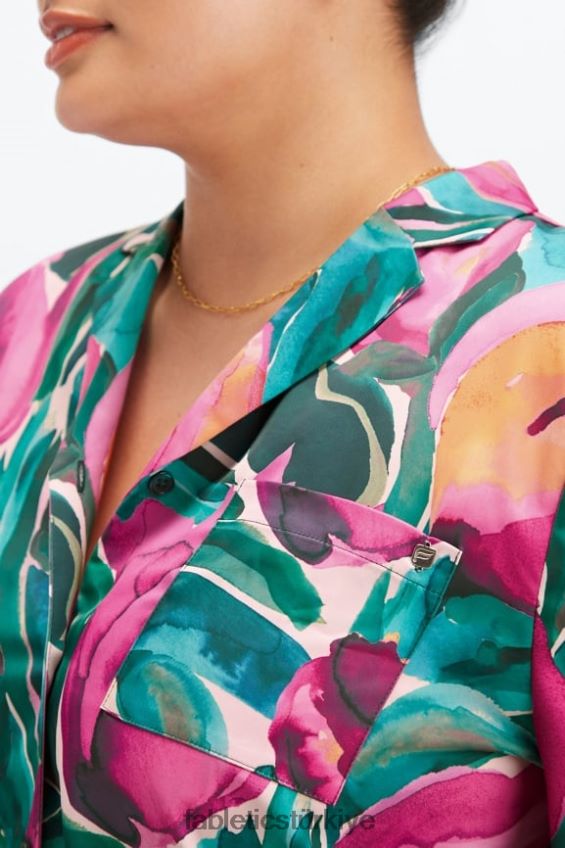 tr Fabletics kadınlar uyku düğmesi aşağı boyalı laleler 40R06B2034