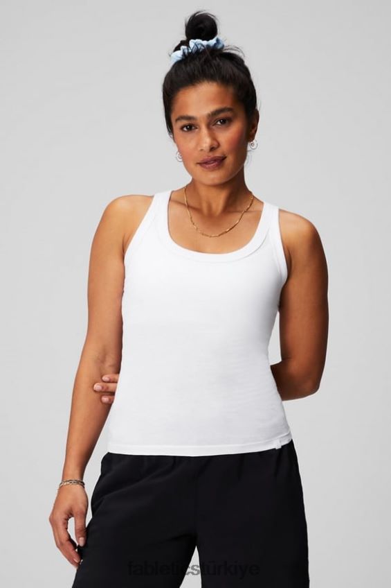 tr Fabletics kadınlar %100 pamuk kepçe tankı klasik beyaz 40R06B2158