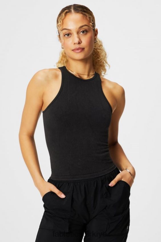 tr Fabletics kadınlar bulut dikişsiz yüksek boyunlu atlet eski siyah 40R06B2153