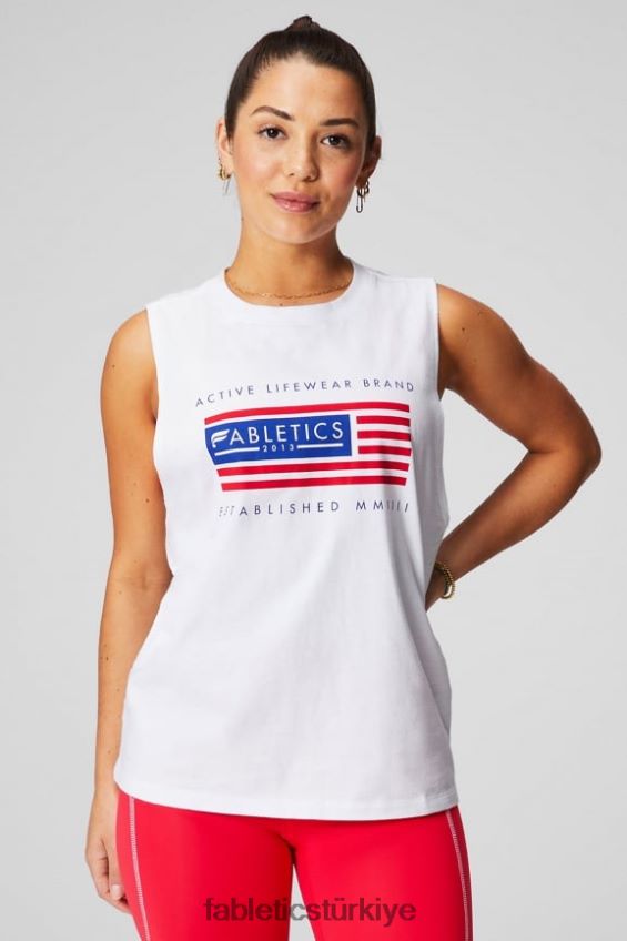 tr Fabletics kadınlar micah kas tankı klasik beyaz/bayrak grafiği 40R06B2170