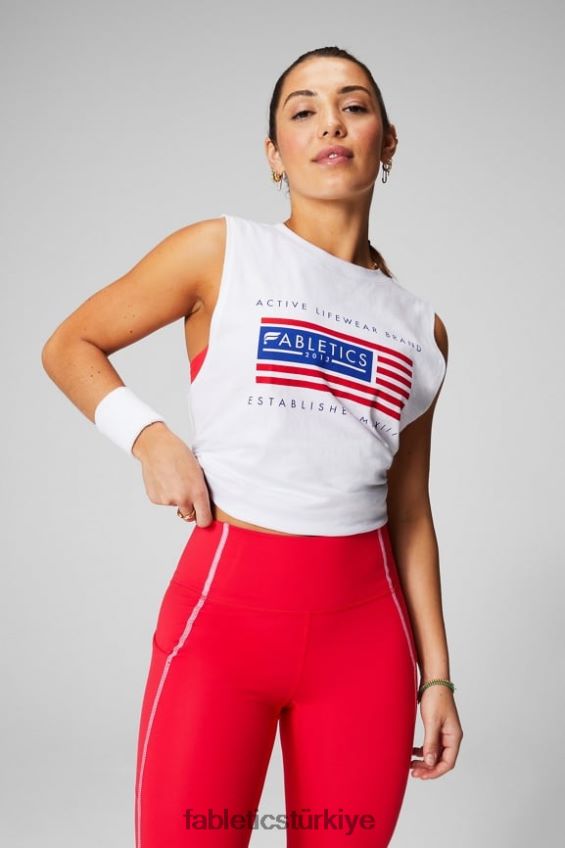 tr Fabletics kadınlar micah kas tankı klasik beyaz/bayrak grafiği 40R06B2170