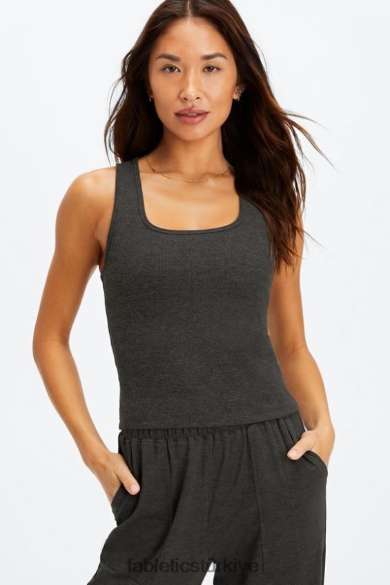 tr Fabletics kadınlar restore edilmiş nervürlü tank kara funda 40R06B2269