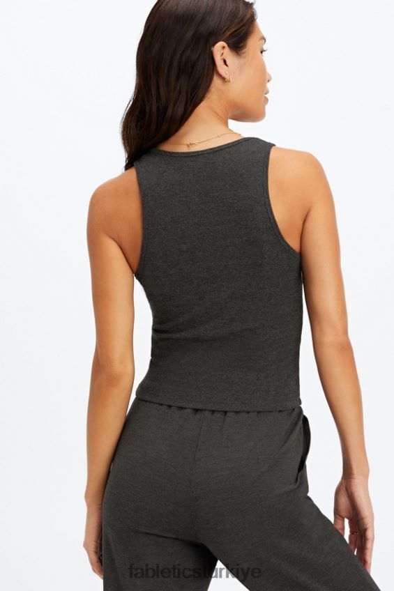 tr Fabletics kadınlar restore edilmiş nervürlü tank kara funda 40R06B2269