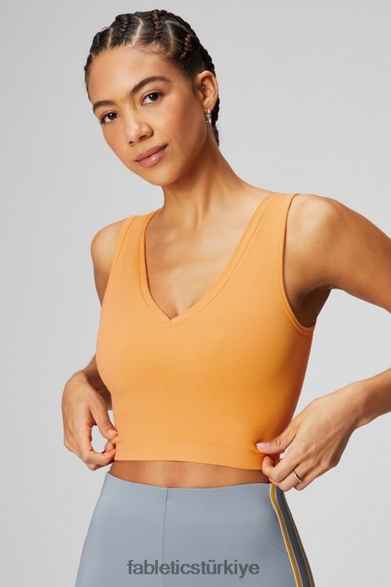 tr Fabletics kadınlar v yakalı mahsul tankı çöl güneşi 40R06B2199