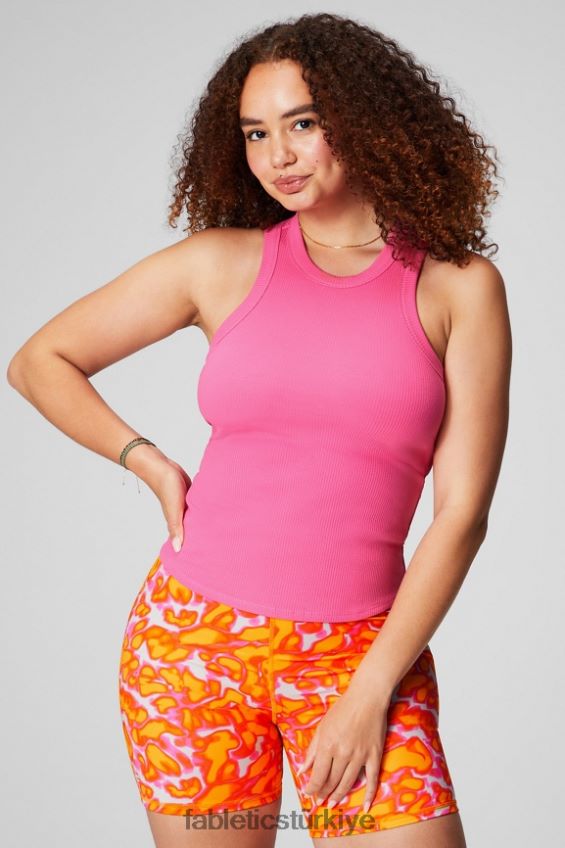tr Fabletics kadınlar yüksek boyunlu kaburga tankı pembe Düşün 40R06B2143