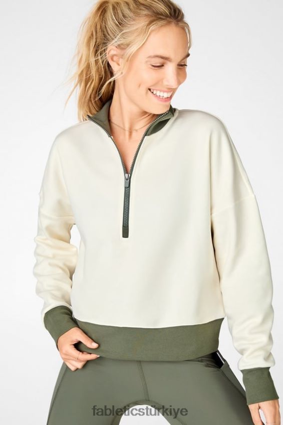 tr Fabletics kadınlar catarina balıkçı yaka yarım fermuarlı kazak beyaz güvercin/safari 40R06B2531