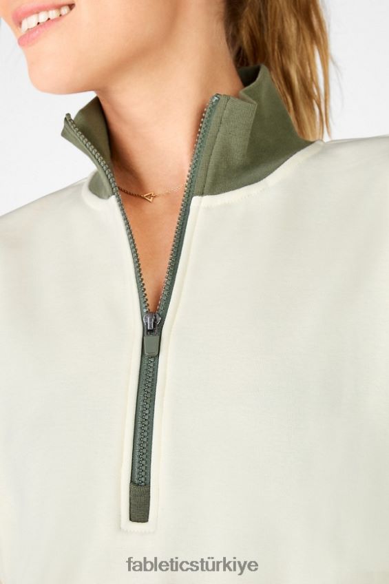tr Fabletics kadınlar catarina balıkçı yaka yarım fermuarlı kazak beyaz güvercin/safari 40R06B2531