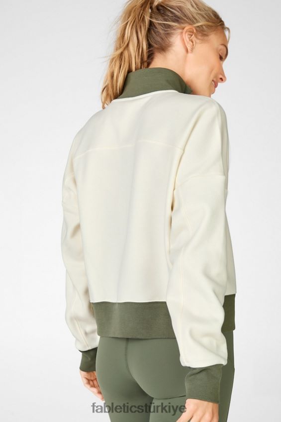 tr Fabletics kadınlar catarina balıkçı yaka yarım fermuarlı kazak beyaz güvercin/safari 40R06B2531