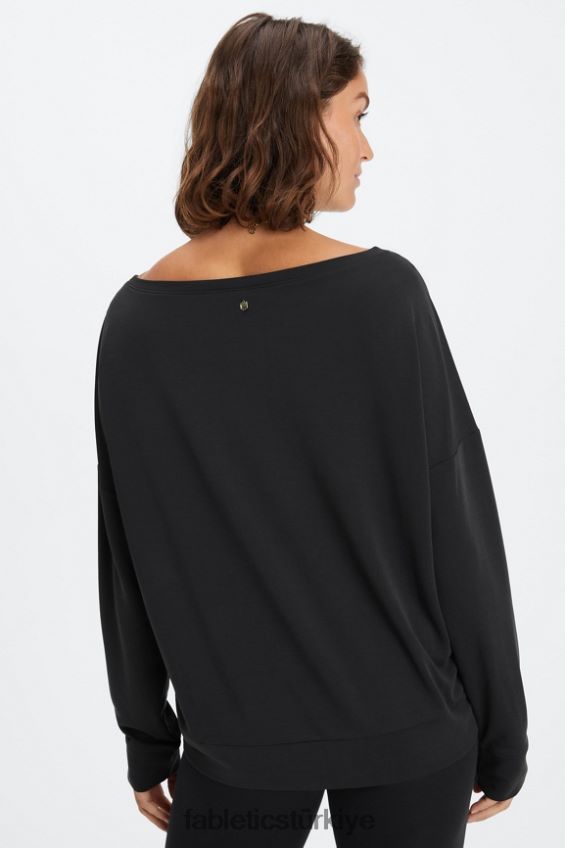 tr Fabletics kadınlar eko şık örgü kayık yakalı kazak siyah 40R06B2436