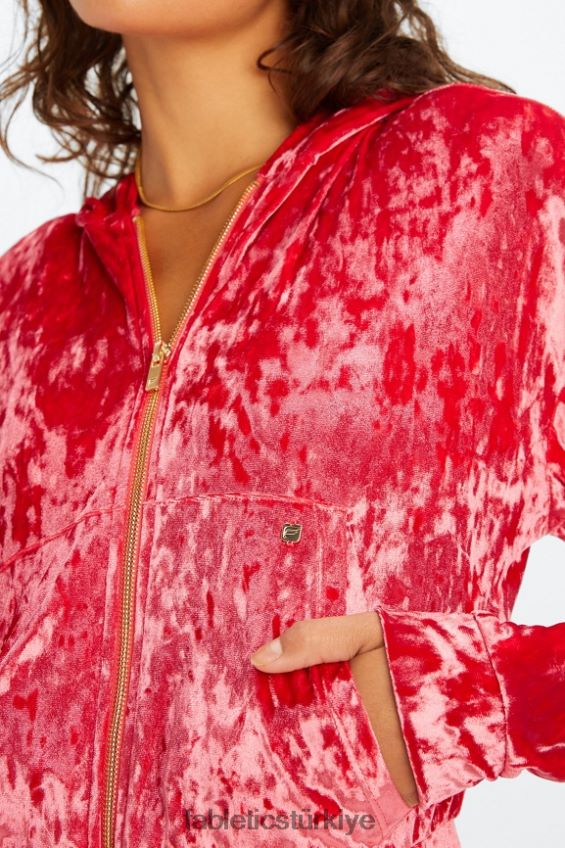 tr Fabletics kadınlar ezilmiş kadife fermuarlı kapşonlu çilek kırmızısı 40R06B2487
