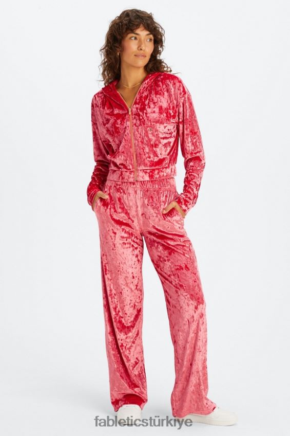 tr Fabletics kadınlar ezilmiş kadife fermuarlı kapşonlu çilek kırmızısı 40R06B2487