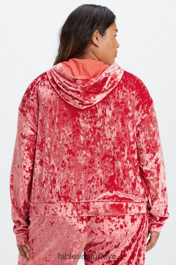 tr Fabletics kadınlar ezilmiş kadife fermuarlı kapşonlu çilek kırmızısı 40R06B2488
