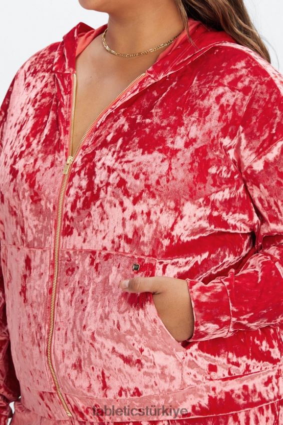 tr Fabletics kadınlar ezilmiş kadife fermuarlı kapşonlu çilek kırmızısı 40R06B2488