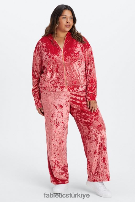 tr Fabletics kadınlar ezilmiş kadife fermuarlı kapşonlu çilek kırmızısı 40R06B2488