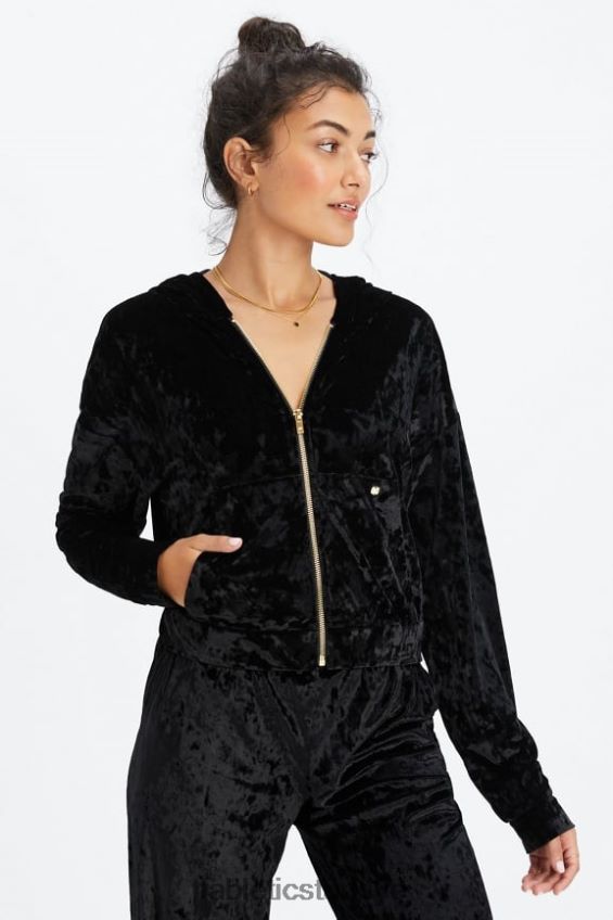 tr Fabletics kadınlar ezilmiş kadife fermuarlı kapşonlu siyah 40R06B2484