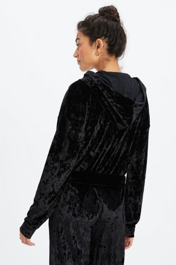 tr Fabletics kadınlar ezilmiş kadife fermuarlı kapşonlu siyah 40R06B2484